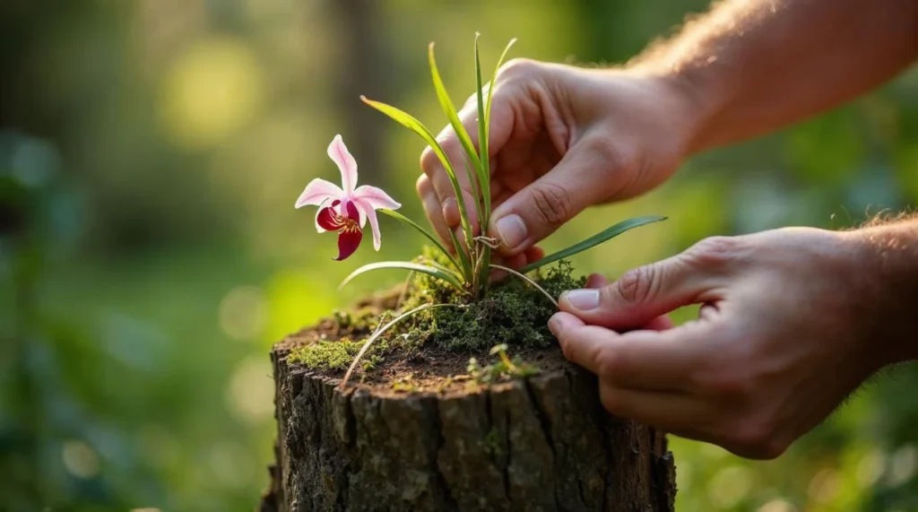 como plantar orquídea olho de boneca no tronco